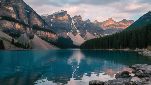 Le lac dans les montagnes près de la forêt