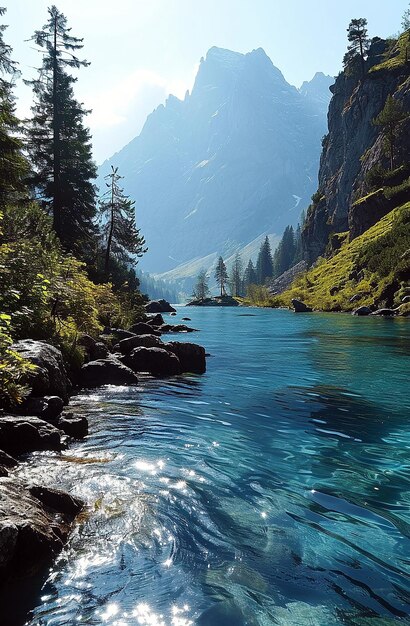 Photo un lac dans les montagnes