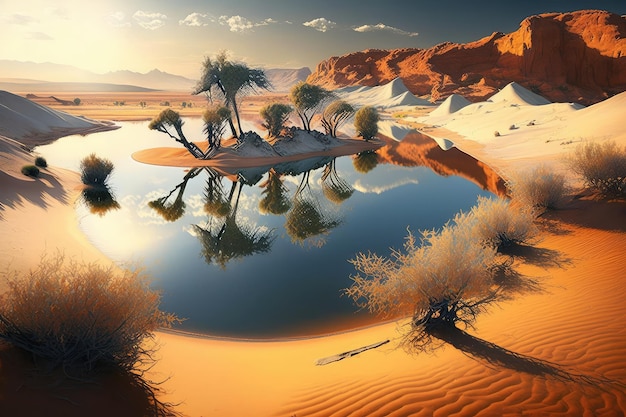 Photo lac du désert de transshilik au soleil
