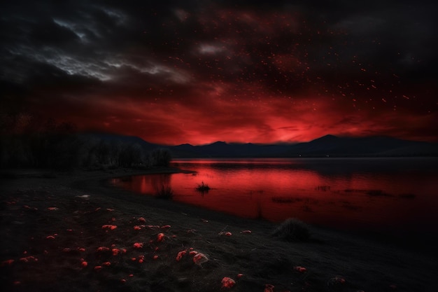 lac de fond sombre avec des montagnes autour