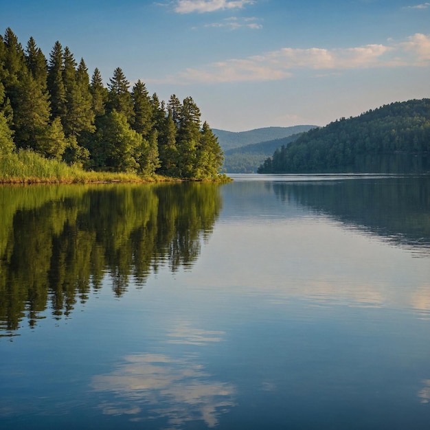 Photo un lac avec une forêt et une forêt en arrière-plan