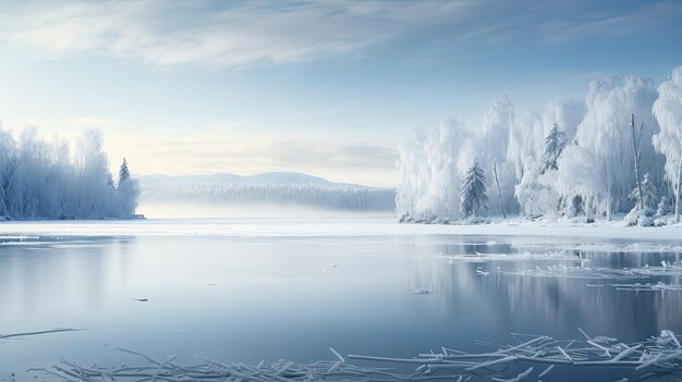 Photo un lac gelé par la glace