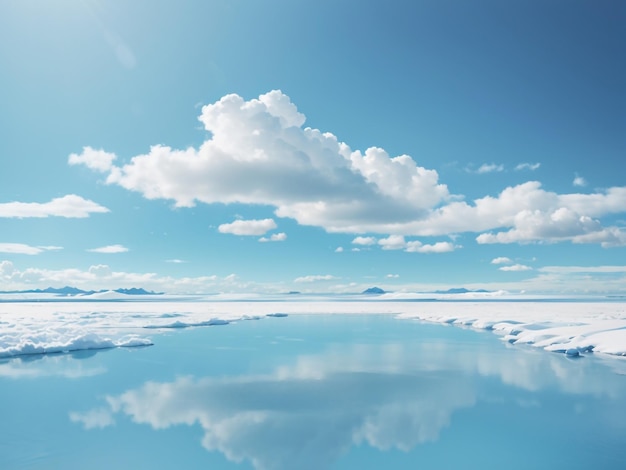 un lac gelé avec quelques nuages dans le ciel