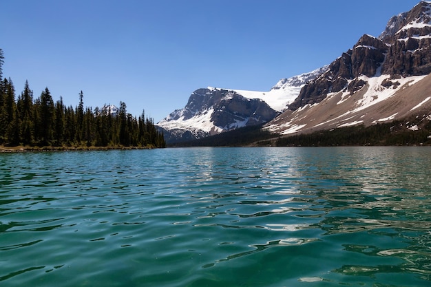 Lac glaciaire au cours d'une journée d'été ensoleillée et animée