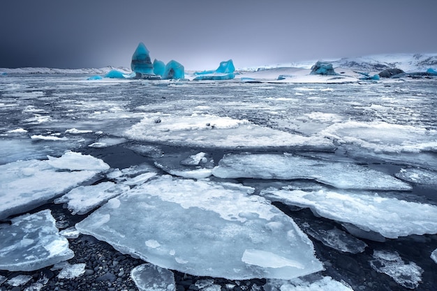 Un lac glaciaire avec des icebergs