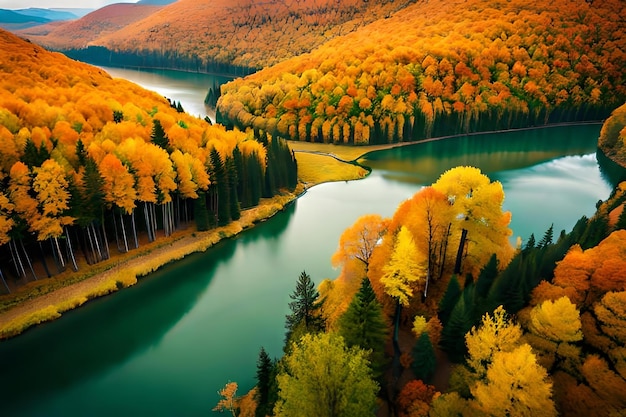 Un lac avec un lac en arrière-plan