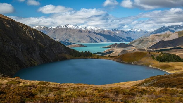 Le lac Marian dans la chaîne de montagnes de Darran en Nouvelle-Zélande