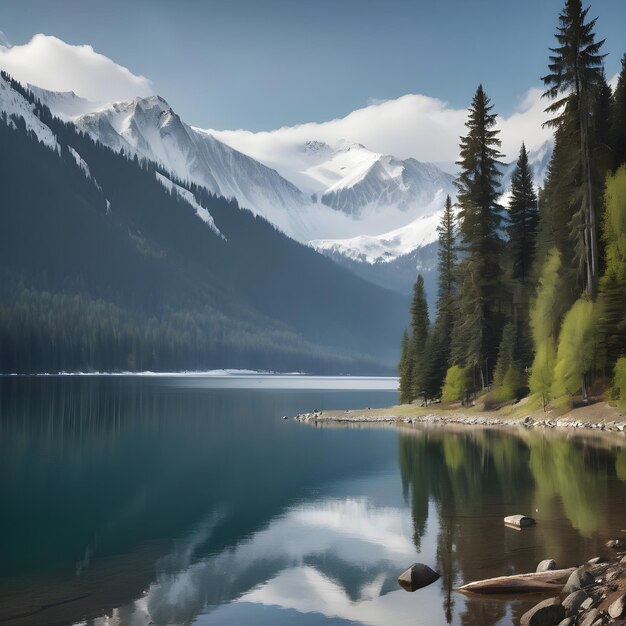 Photo un lac avec une montagne à l'arrière-plan et une montagne en arrière-plan