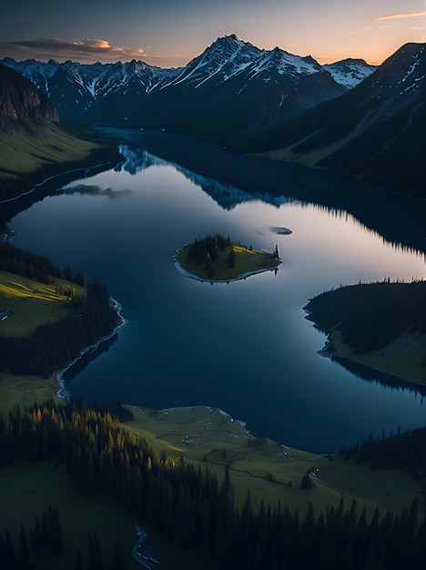 Un lac avec une montagne en arrière-plan