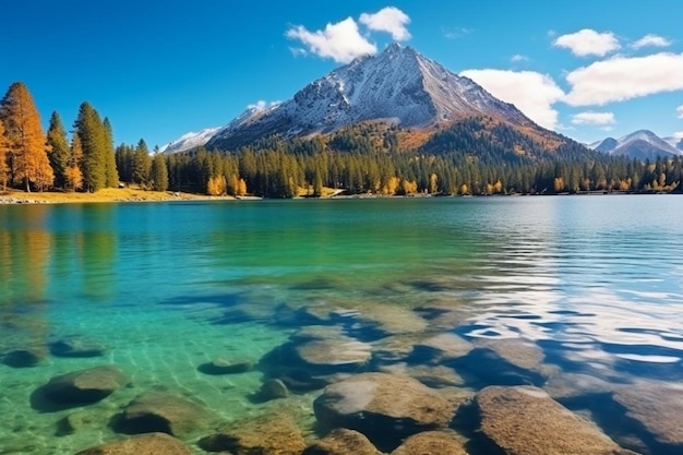 Photo un lac avec une montagne en arrière-plan