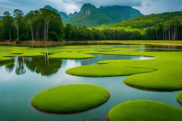 Un lac avec une montagne en arrière-plan