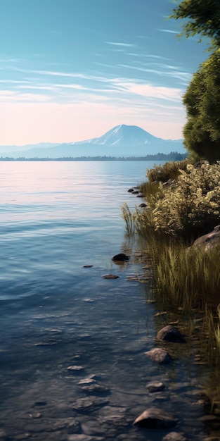 Un lac avec une montagne en arrière-plan