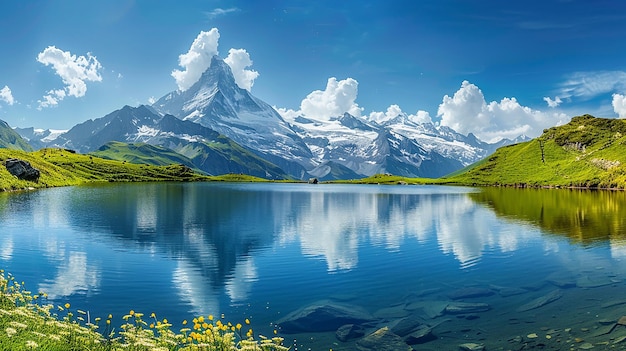 Photo un lac avec une montagne en arrière-plan