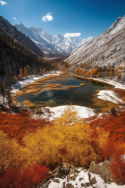 Un lac de montagne en automne