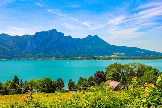 lac de montagne et ciel bleu avec des nuages