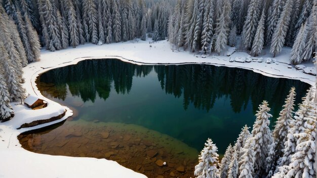 Un lac de montagne entouré de forêts.