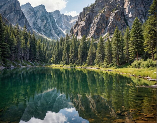 un lac de montagne entouré de pins