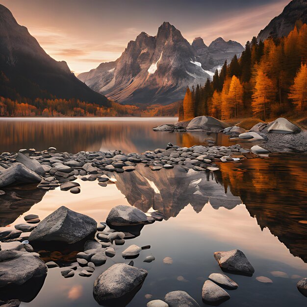 un lac de montagne avec un lac et des montagnes en arrière-plan