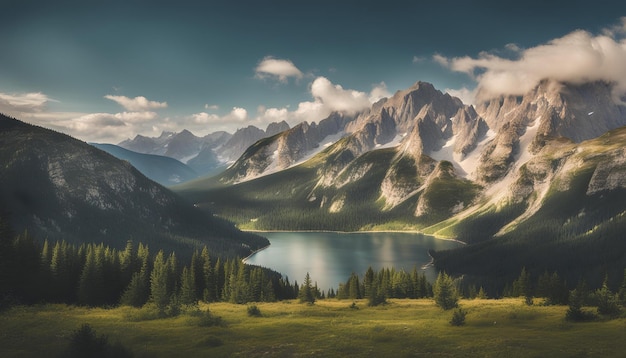 un lac de montagne avec une montagne en arrière-plan et un lac de montagnes au premier plan