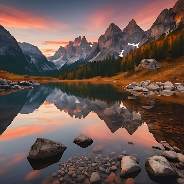 Photo un lac de montagne avec une montagne en arrière-plan et un lac en premier plan