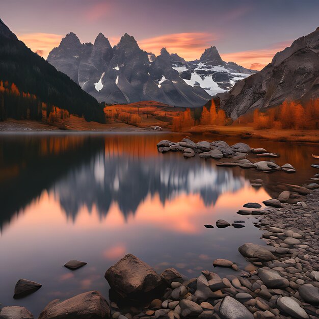 un lac de montagne avec une montagne à l'arrière-plan et une montagne en arrière-plan