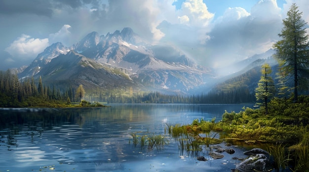 un lac de montagne avec une montagne en arrière-plan