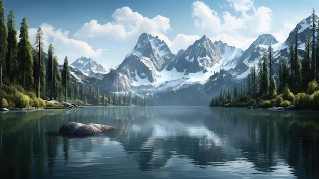 Un lac de montagne avec une montagne en arrière-plan.