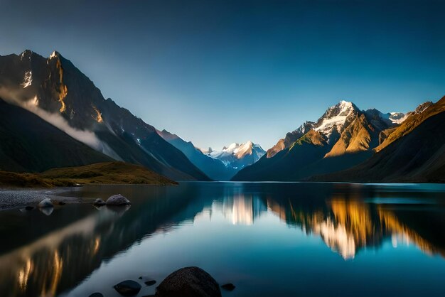 Un lac de montagne avec une montagne en arrière-plan