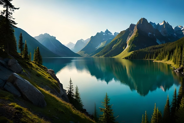 Un lac de montagne avec une montagne en arrière-plan