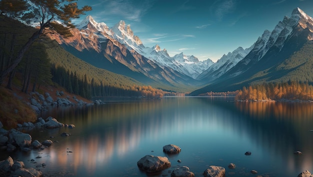 Un lac de montagne avec une montagne en arrière-plan