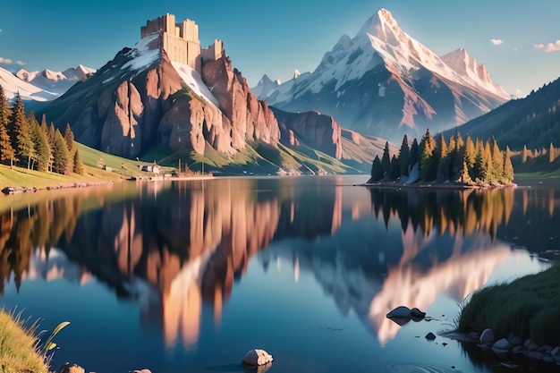 Un lac de montagne avec une montagne en arrière-plan