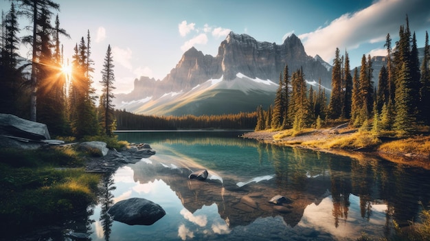 Un lac de montagne avec une montagne en arrière-plan