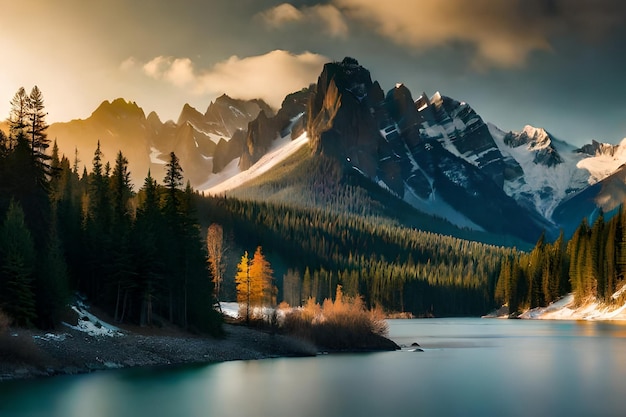 Un lac de montagne avec une montagne en arrière-plan