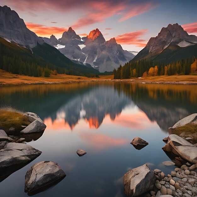 un lac de montagne avec des montagnes à l'arrière-plan et une montagne en arrière-plan