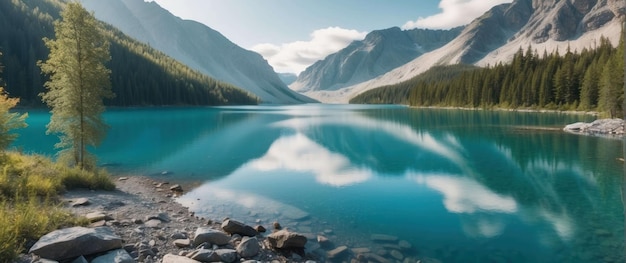 Un lac de montagne serein avec un reflet d'eau cristalline