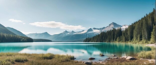 Un lac de montagne serein avec un reflet d'eau cristalline