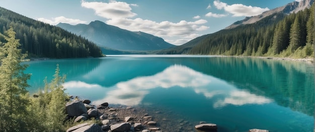 Un lac de montagne serein avec un reflet d'eau cristalline