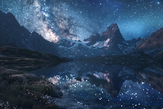 Un lac de montagne serein reflétant la Voie Lactée oc