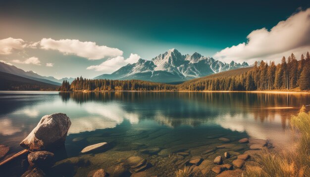 Un lac de montagne tranquille parfait pour une évasion sereine.