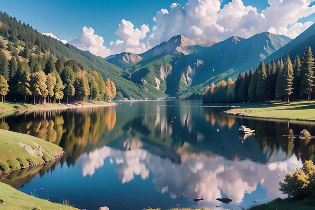 Un lac avec des montagnes en arrière-plan et un lac avec un lac au premier plan.