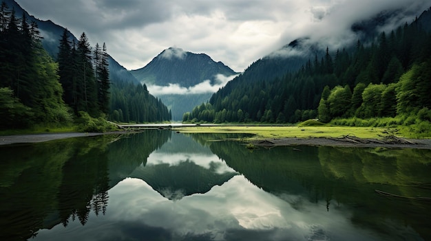 un lac avec des montagnes en arrière-plan