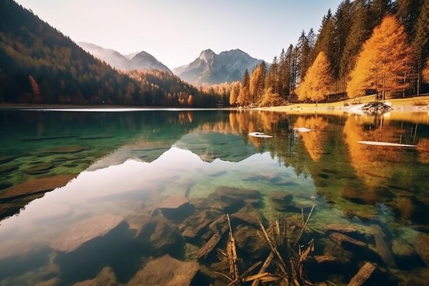 Lac avec montagnes en arrière-plan