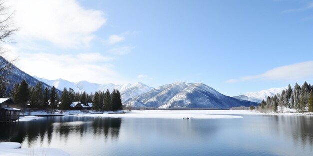 Un lac avec des montagnes en arrière-plan