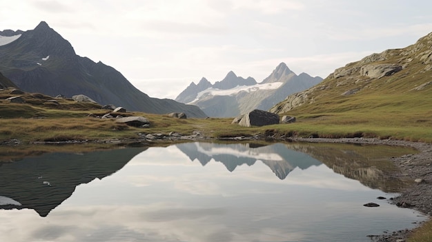 un lac avec des montagnes en arrière-plan