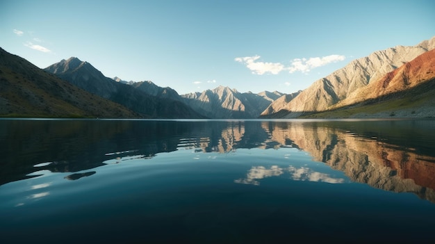 Un lac avec des montagnes en arrière-plan