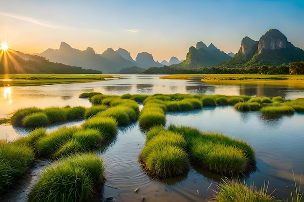 Un lac avec des montagnes en arrière-plan