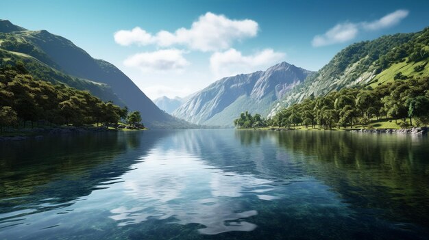 Un lac avec des montagnes en arrière-plan