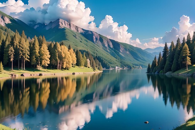 Un lac avec des montagnes en arrière-plan