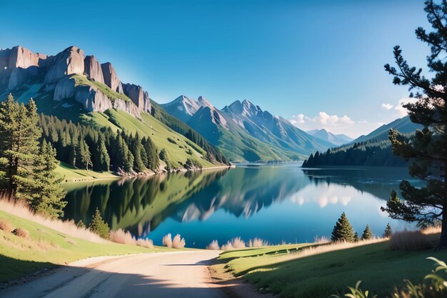 Un lac avec des montagnes en arrière-plan