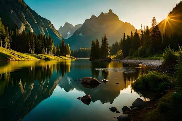 Un lac avec des montagnes en arrière-plan